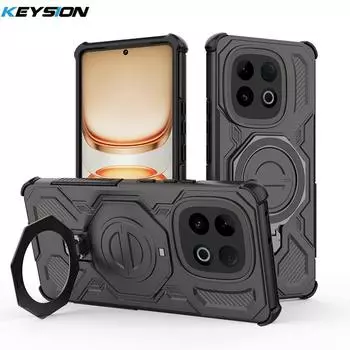 KEYSION Shockproof Magnetic Case for IQOO Z10 Turbo Pro 5G Upright Live Metal Ring Stand Phone Back Cover for IQOO Z10 Turbo 5G for IQOO Z10 Turbo чёрный