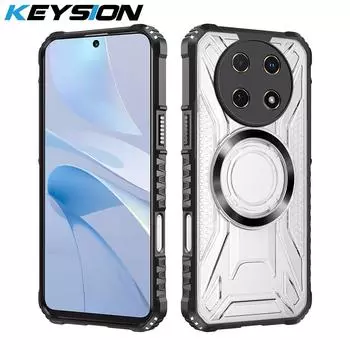 KEYSION Transparent Magnetic Case for Huawei nova 13i 12i Silicone+PC Heavy Duty Shockproof Phone Back Cover for Huawei nova 12i 13i for Huawei nova 13i чёрный