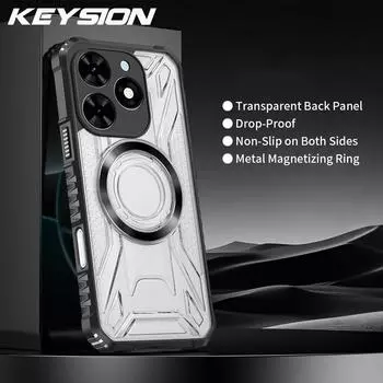 KEYSION Transparent Magnetic Case for Infinix Smart 8 Heavy Duty Shockproof Phone Back Cover for Infinix Hot 40i 40 Pro for Smart 8 чёрный