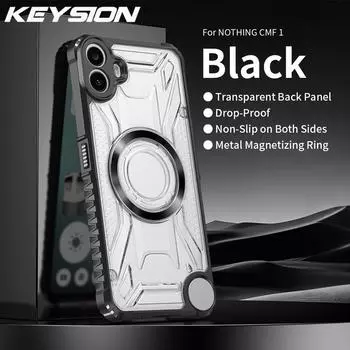 KEYSION Transparent Magnetic Case for Nothing CMF Phone 1 Silicone+PC Heavy Duty Shockproof Phone Cover for CMF Phone 1 for CMF Phone 1 чёрный