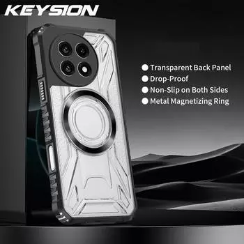 KEYSION Transparent Magnetic Case for OnePlus 13R 5G Soft Silicone+PC Heavy Duty Shockproof Phone Cover for OnePlus 1+ Ace 5 Pro for OnePlus 13R чёрный