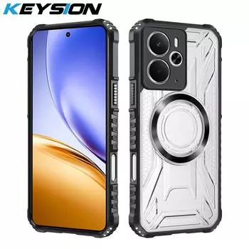KEYSION Transparent Magnetic Case for Realme 14 5G 14T Soft Silicone+PC Heavy Duty Shockproof Phone Back Cover for Realme 14T 5G for Realme 14 5G чёрный