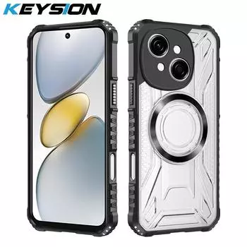 KEYSION Transparent Magnetic Case for TECNO Spark Go 1 1S Go 2025 Silicone+PC Heavy Duty Shockproof Phone Cover for Pop 9 4G for Spark Go 1 чёрный
