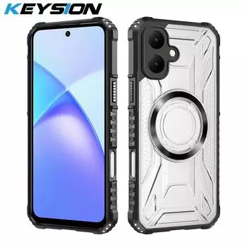KEYSION Transparent Magnetic Case for TECNO Spark Go 2 Pop 10 Soft Silicone+PC Heavy Duty Shockproof Phone Cover for Infinix Smart 10 for Spark Go 2 чёрный