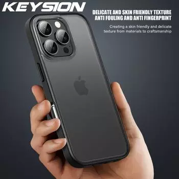Прозрачный матовый чехол KEYSION для iPhone 16 Pro Max, полупрозрачный силиконовый + противоударный чехол для задней панели телефона из поликарбоната для iPhone16 15 Pro Max for iPhone 15 Pro чёрный