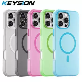 KEYSION Прозрачный матовый чехол для MagSafe для iPhone 16 Pro Max 16 Plus 15 14 Pro Max Силикон+ПК Ударопрочная задняя крышка для телефона for iPhone 14 небесно-голубой