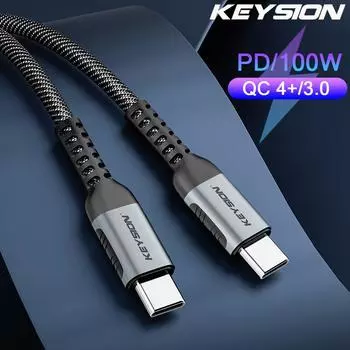KEYSION USB C к USB Тип C Кабель 20V / 5A 100W PD Быстрое зарядное устройство QC 4.0 Шнур Usb C Кабель для Xiaomi Samsung Huawei Macbook Pro iPad 1m серый