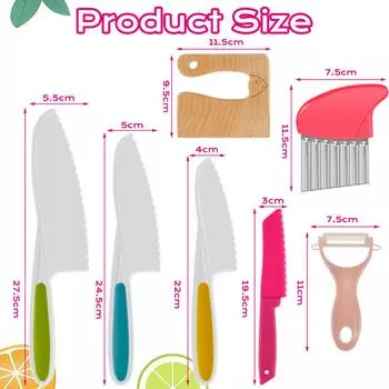 Kids Cooking Cutter Set Safe Reusable Plastic Toddler Kitchen Cutter Set with Wooden Cutter Serrated Cutter Potato Crinkle розовый
