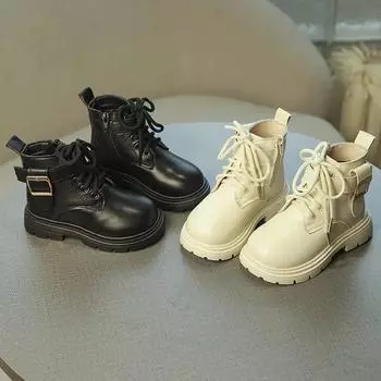 Kids Motorcycle Boots Handsome Fashion Boys Girls Ankle Boots Solid Color Versatile 2024 Brand New Kids Short Boots Soft Sole 26 бежевый