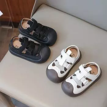 Kids Sandals Toes Capped Anti-kicked 2024 Summer Brand New Children Hollow Out Fashion Boys Solid Color Beach Shoe for Vacation 21 бежевый