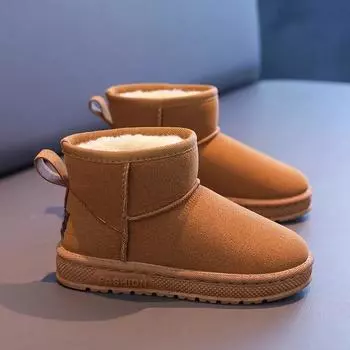 Kids Snow Boots with Fur Inside Boys GirlsWarm Boots Non-slip Soft Sole 2024 New Fashion Children Short Boots Soild Color Trend 25 хаки