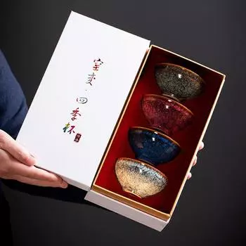 Kiln Change Four Seasons Cup Master Tea Bowl Gift Box Tea Cup Kung Fu Set Home Керамические чашки Чайная утварь Кухня Столовая Бар Дом