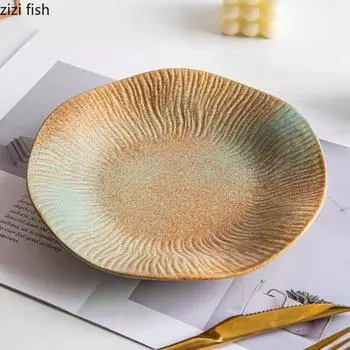 Kiln Changes Retro Ceramic Deep Plate Irregular Salad Plate Pasta Plate Dessert Plates Hotel Molecular Cuisine Tableware
