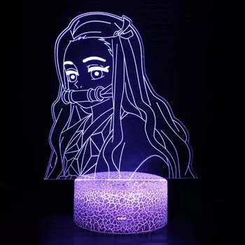 Kimetsu No Yaiba Nezuko Kamado Figure 3D Led Night Light for Bedroom Decor Nightlight Kids Child Table Lamp Demon Slayer Gift 7 colors&USB Plug коричневый