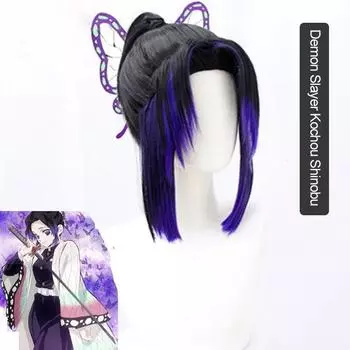 Kimetsu No Yaiba Shinobu Kocho Синтетический женский парик для косплея, короткий черный, синий, Ombre, корпус для убийства демонов