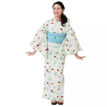 Кимоно юката женское, одно изделие, бренд Haibara василек, сделано в Японии HAIBARA [Kyoto Yuzen] (Белый Зеленый)