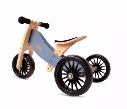 Kinderfeets Tiny Tot Plus 2in1 Деревянный велосипед Доступно в более чем 20 странах мира Соответствует 4 стандартам безопасности Регулируемое сиденье Безвоздушный сланец синий