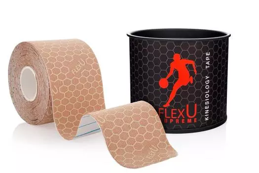 Кинезиологическая лента FlexU, 1 рулон, 5 см, бежевый (20 готовых нарезок Ширина Длина 25 см), бежевый