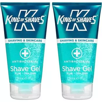 King of Shaves Гель для бритья King of Shave 150 мл, 2 упаковки, антибактериальный гель для бритья для мужчин - ДВУХКОМПЛЕКТНАЯ УПАКОВКА, 1 набор