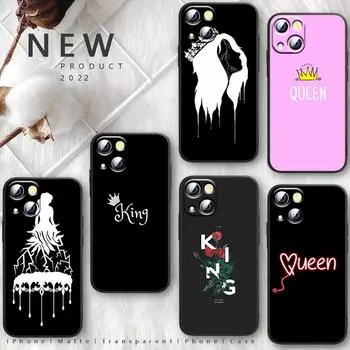 King Queen Couple Lover For Apple iPhone 11 12 13 Max Mini 7 8 X XR XS Pro Plus Black luxury Silicone Soft Phone Case iPhone 7 8