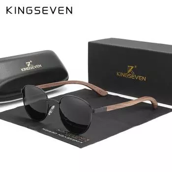 KINGSEVEN 2022 новые круглые солнцезащитные очки ручной работы из орехового дерева для мужчин и женщин поляризационные зеркальные солнцезащитные очки мужские очки в стиле стимпанк culos M
