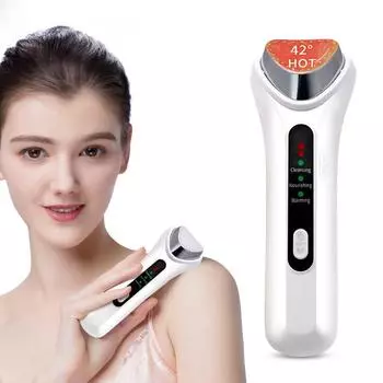 KinseiBeauty Теплый массажер для лица с ионной вибрациейМассажный лифтинг лица Очищающее тонизирующее увлажняющее устройство для ухода за горячим компрессом постоянной температуры белый