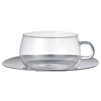 KINTO UNITEA Cup & Saucer 230ml Stainless Steel Heat Resistant Glass Gift Present 8337