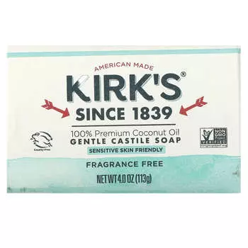 Kirk s, 100% высококачественное кокосовое масло, нежное кастильское мыло, без запаха, 4 унции (113 г)