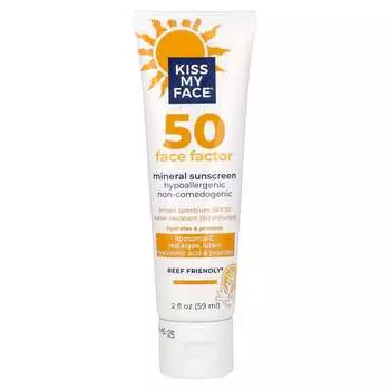 Kiss My Face, 50 Face Factor, минеральный солнцезащитный крем, SPF 50, 2 жидких унции (59 мл)