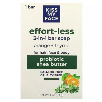 Kiss My Face, легкое мыло 3 в 1, апельсин + тимьян, 1 упаковка, 4 унции (113 г)