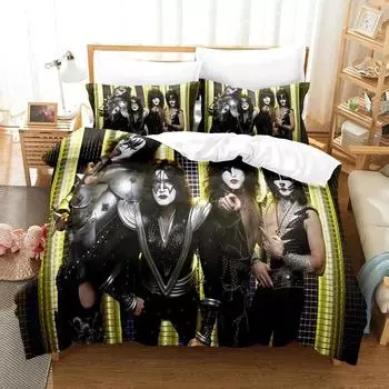 Kiss Rock Band Music 3D Пододеяльник Постельное белье Полиэстер Наволочки Одеяло Покрывало Мода Домашний Декор Подарок Твин King Queen EU Single 135x200cm