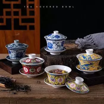 Китайский чайный сервиз «Кунг-фу гайвань» Чайные сервизы из китайского стекла Чайный фарфоровый чайник «Дэхуа гайвань» Чайный сервиз для путешествий Красивый, легкий чайник