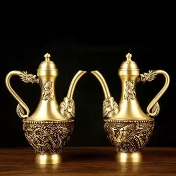 Китайский стиль Grave Brass Longfeng Chengxiang Bronze Pot Home Tea Ceremony Tea Pot
