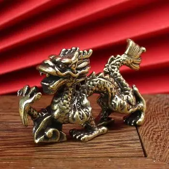 Китайский Зверь Статуя Дракона Бронзовая Статуэтка Украшения Античная Медь Мифическое Животное Миниатюрное Украшение Дома Коллекция Ремесел золотой