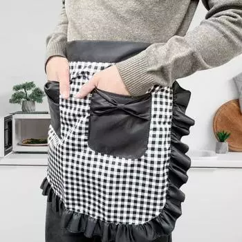 Kitchen Apron with Double Pockets Ruffle Trimmed Half Apron Adjustable Ties Western Pastry синий