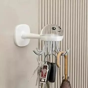 Kitchen Bathroom Convenience Hanging Stickers Without Drilling Hook 360°Rotatable Multifunctional Wall Adhesive Six Claw Hook белый