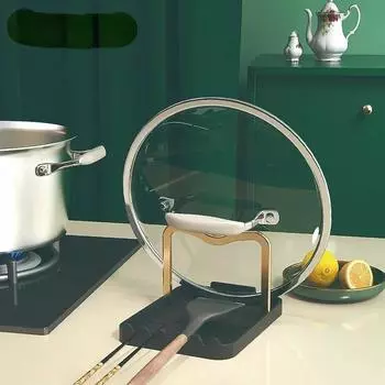 Kitchen Black Pot Lid Shelf Organizer Pan Cover Lid Rack Countertop Spoons Pad Bracket Kitchen Shelves Accessories Tools WB8017