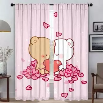 Kitchen Curtains 2 Pieces Peach Mochi Cat Living Room Curtain Tulle for Bedroom Halloween Decoration Home Interior Curtains W50xH70cmx2pcs-CL