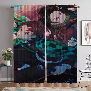 Kitchen Curtains for Camera Demon Slayer Partition Blackout Curtain for Room 2 Panel Halloween Decoration Home Interior Curtains W50xH70cmx2pcs-CL