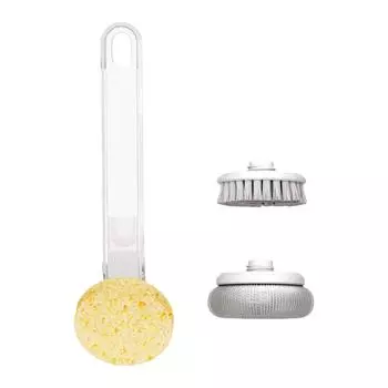 Kitchen Dish Brushes 3 in 1 Long Handle Pot Pan Sponge Scrubber Brush Cleaning Tool Set Clear White