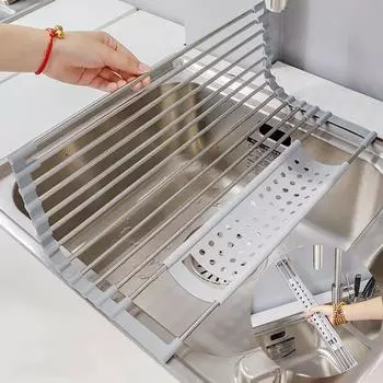 Kitchen Foldable Sink Plate Storage Bowl Holder Stainless Kitchen Dish Drying Rack Shelf Kitchen Accessories Dish Drainer Shelf