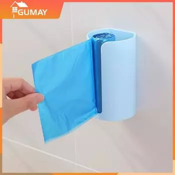 Kitchen Garbage Bags Storage Rack Plastic Bags Holder Punch-free Self-adhesive Wall-mounted Household Bathroom Organizer Box синий
