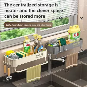 Kitchen Sink Drain Rack Organizer ABS Plastic Self-draining Sink Shelf Soap Sponge Holder Dishcloth Towel Rack Filter Basket