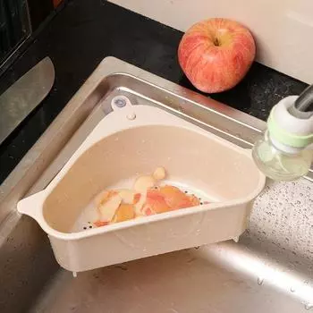 Kitchen Sink Filter Basket Corner Drain Storage Tool Basket Suction Cup Sink Filter Rack Fruit Vegetable Drainer Sponge Rack синий
