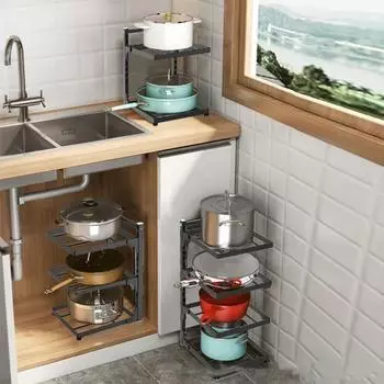 Kitchen Sink Storage Rack Multi-layer Stove Cabinet, Adjustable Pot Rack for Household Stoves