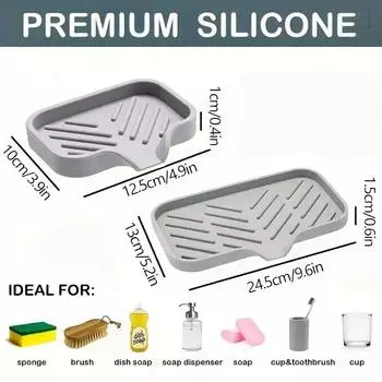 Kitchen storage rack sink silicone tray with drainage soap sponge storage rack countertop sink wiping soap storage convenient fo