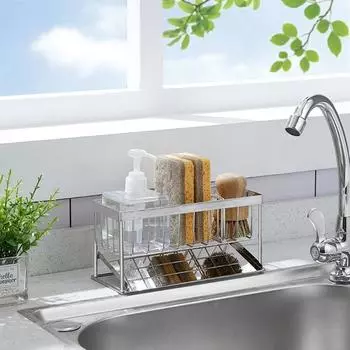 Kitchen Storage Rack Sink Sponge Drain Rack Dish Cloth Finishing Rack Sponge Holder Brush Soap Organizer серебряный