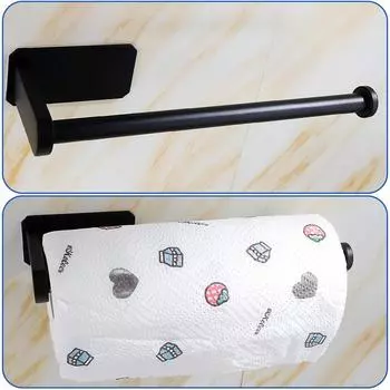 Kitchen Toilet Paper Holder Adhesive 304 Stainless Steel Wall Mounted Square Black Bathroom Paper Roll Holder Tissue Hang Rack