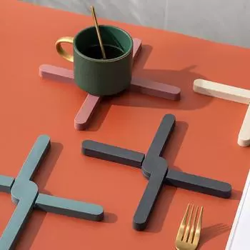 Kitchen Trivet TPR Heat Resistant Pad Foldable Non-slip Pot Pan Mat Table Placemat Dish Plate Cross Holder Coaster Kitchen Tools 1pc