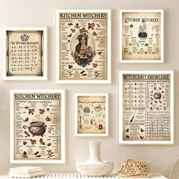 Kitchen Witchcraft Witch Formula Wall Art Painting On Canvas Nordic Posters and Prints Wall Photos for Living Room Vintage Decoration 20x30cm